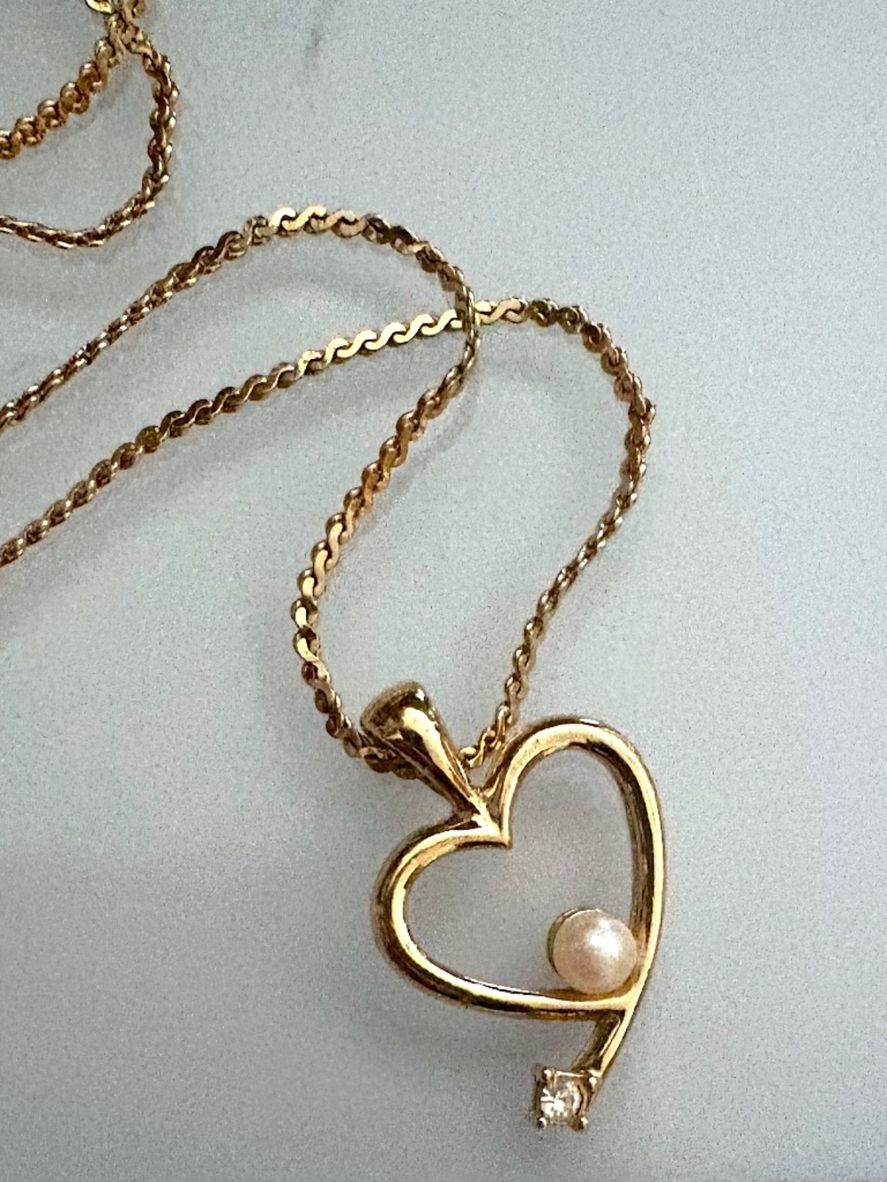 Gold Heart with Faux Pearl Korean 17" Necklace